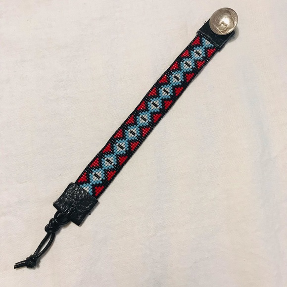 Sundance Inspired Loom Woven Bead Bracelet Genuine Buffalo Head Nickel & Leather - Picture 5 of 10